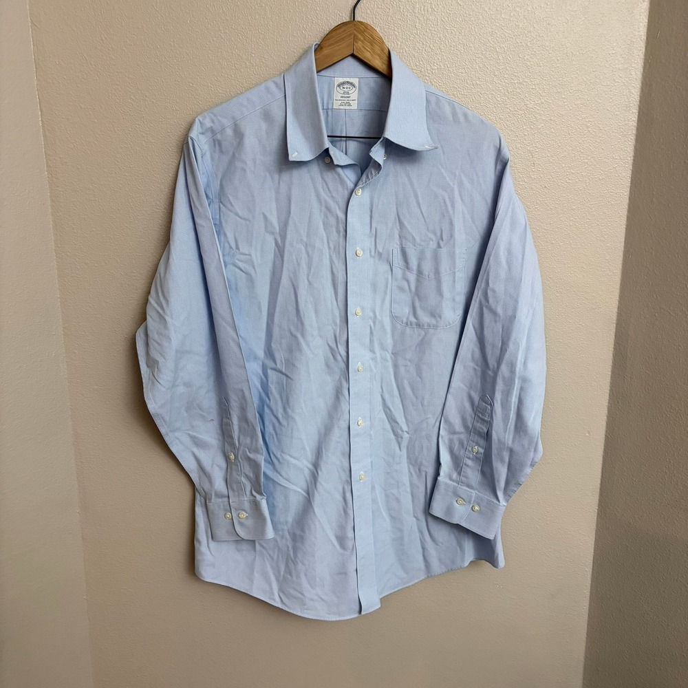 Brooks Brothers Dress‎ Shirt 16-2/3 Blue Micro Houndstooth Non-Iron Regent Fit